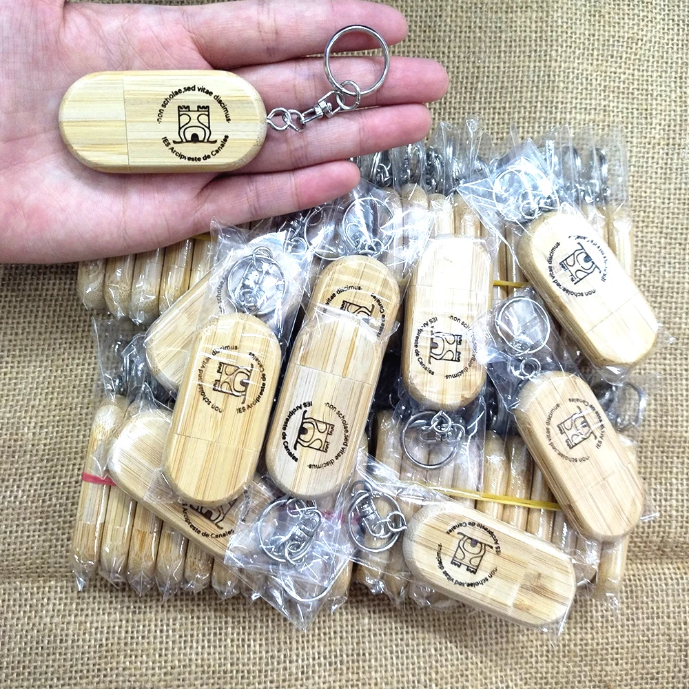 30pcs/Lot Free logo High speed USB Flash Drive 3.0 Wooden box with metal chain Pendrive 8GB 16GB 32GB 64GB 128GB Pen drive Gifts