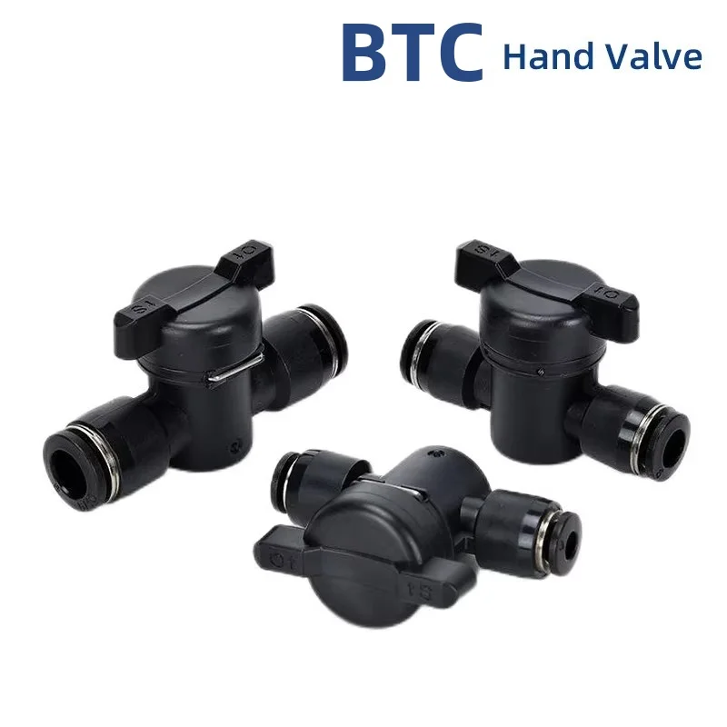 BTC Plastic Pneumatic Hand Valve 4 6 8 10 12MM Black Push In Quick Joint Connector To Turn Switch Manual Ball Current-limiting