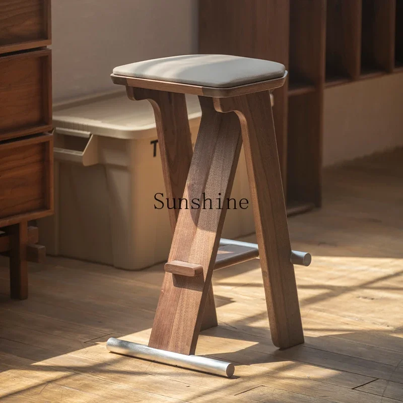 

Solid wood high stool simple modern medieval parallel bar bar stool