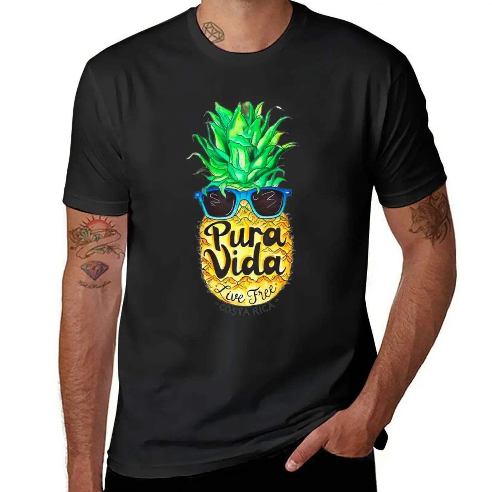 

Korean Fashion Cute Tops Men Graphic T Shirts Pineapple in Sunglasses Costa Rica Summer Pure Life T-Shirt Oversized Funny Style