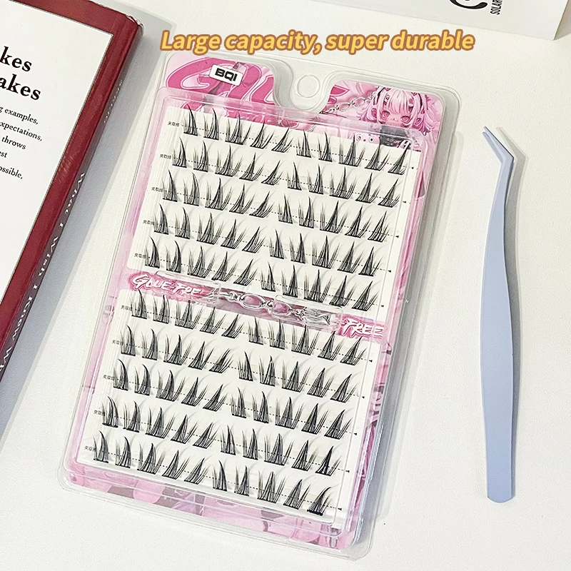BQI 100 Clusters Sunflower Style Glue-Free False Eyelashes 10-13MM C-curled Enlarge Eyes Easy to Wear Self-Adhesive Lashes