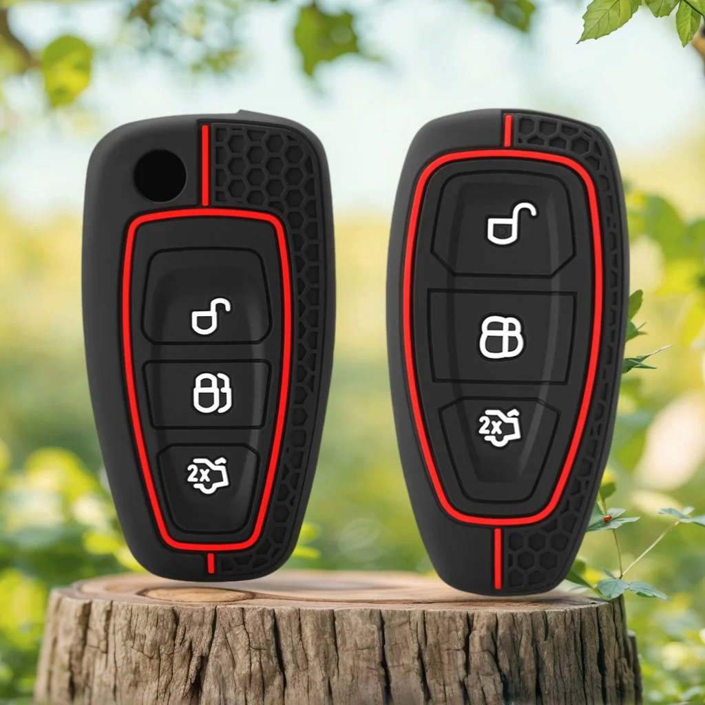 

Silicone car Key Case For Ford C-Max Mondeo Kuga Fiesta Titanium Ford Focus 3 4 ST MK3 MK4 Key Fob Cover Case Bag