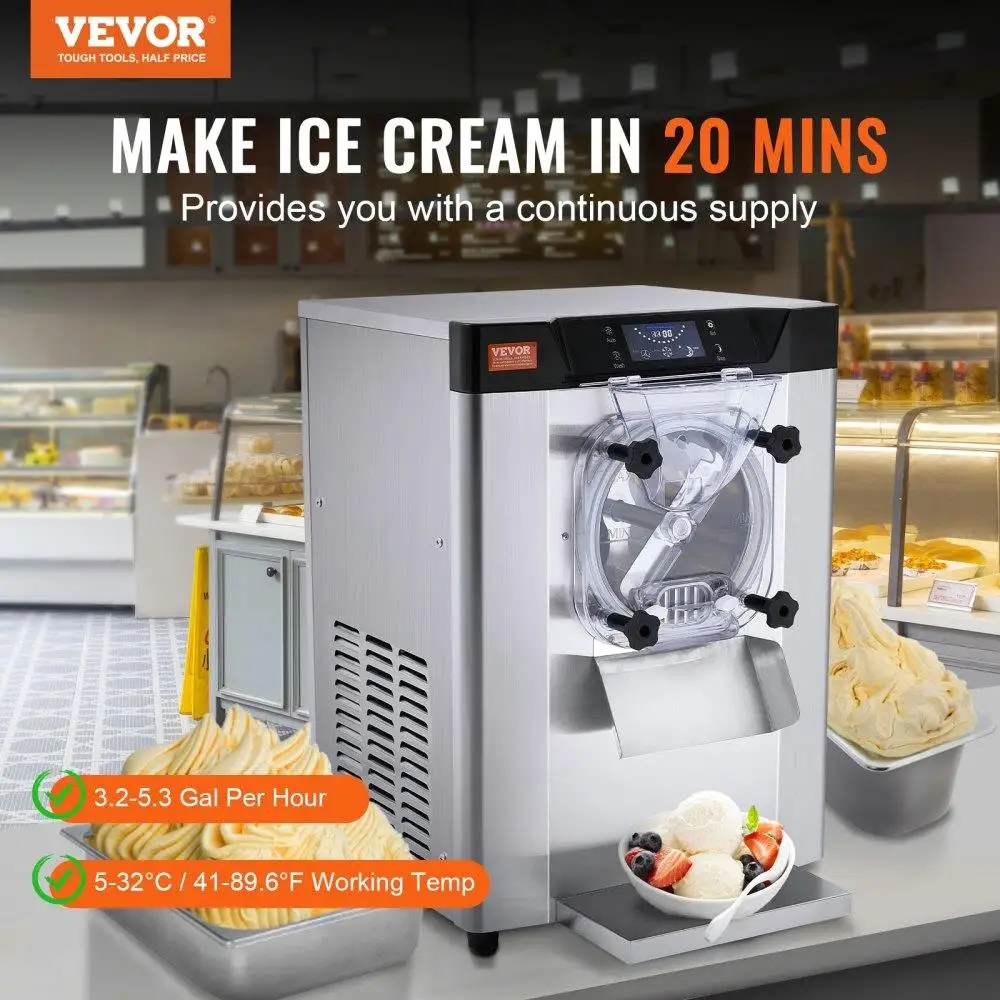 12L Ice Cream Machine 1713W Countertop Hard Serve Maker 4.5L Stainless Steel Cylinder Panel Auto Clean Precooling for