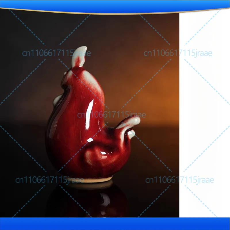 Kiln change Jun red! Chicken ornament! Handmade Jun porcelain ornament