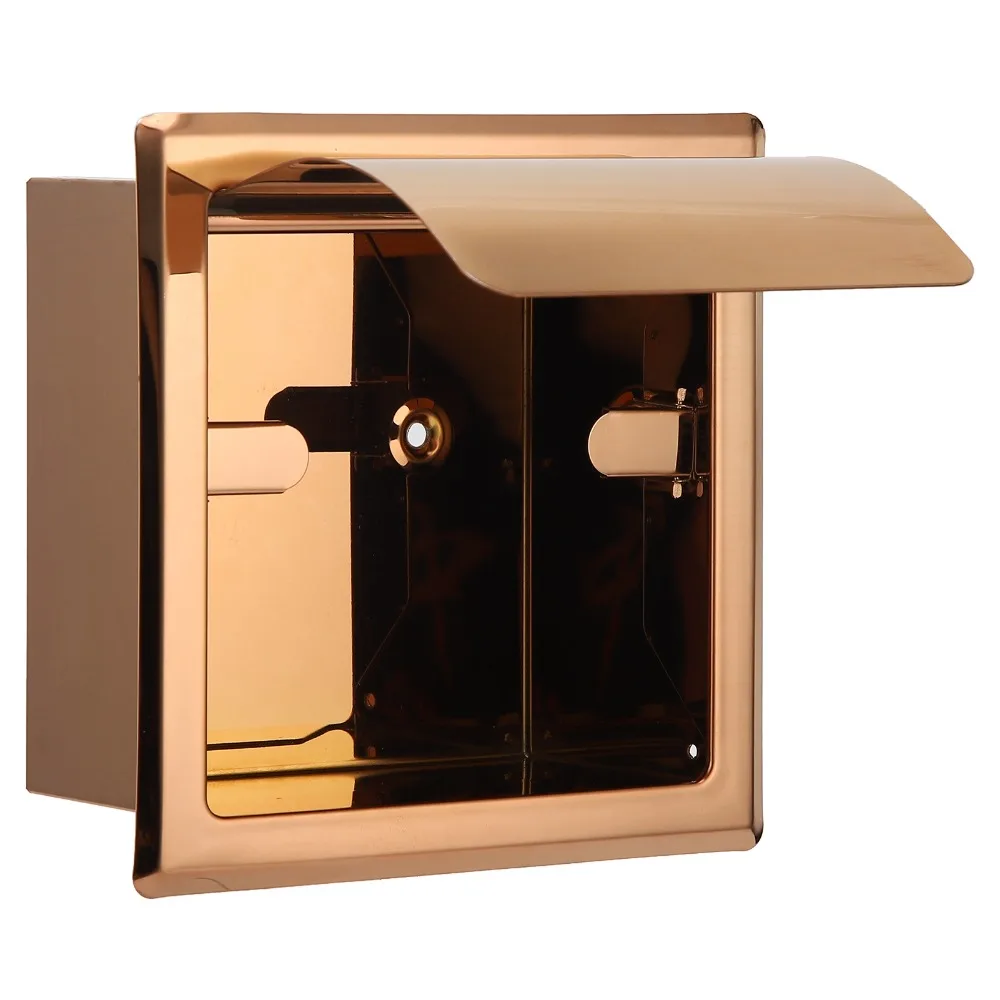 

Stainless Steel Toilet Paper Holder Wall Mounted Rose Gold Toilet Tissue Rack Modern Mirror Finish Toilet Paper Dispenser