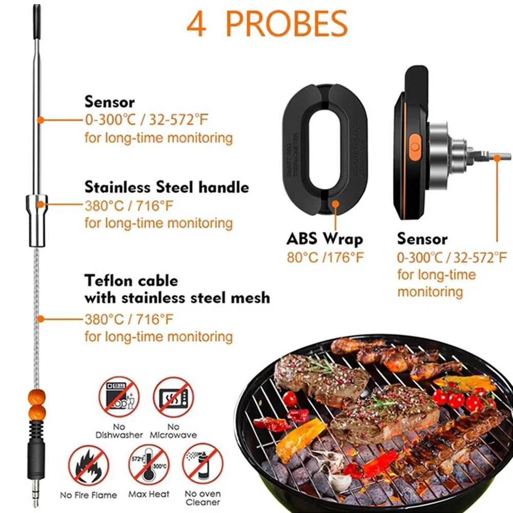 Wireless Digital Bluetooth-compatible Smart Dome Grill Thermometer for iOS and for Android for Meat Food Barbecue Charcoal Grill