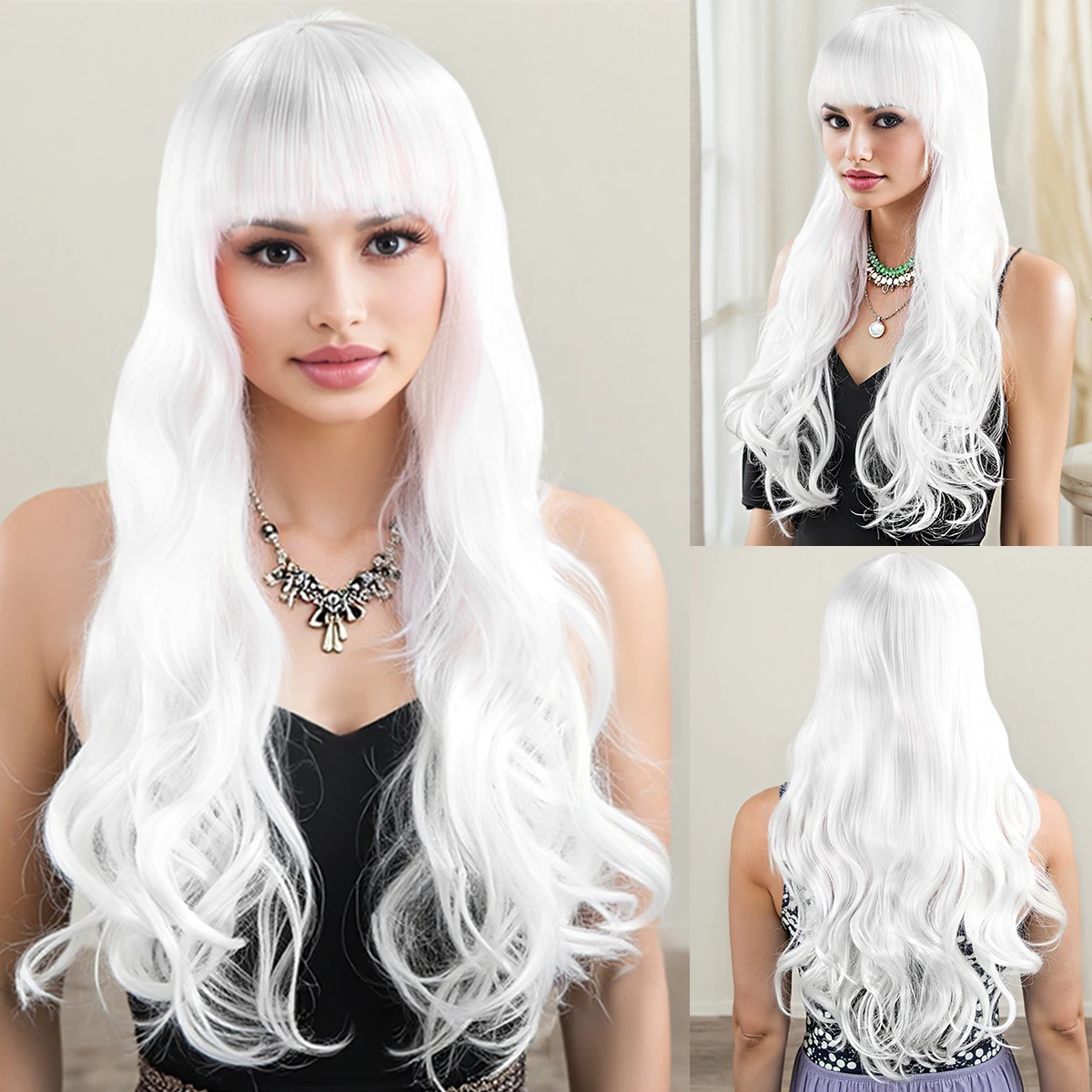 

White long wave wig girl wig Cosplay costume Halloween party wig Synthetic fiber wig