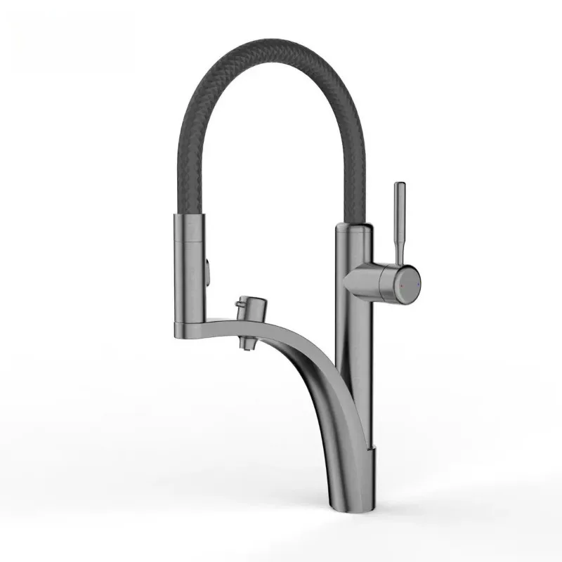 All-copper three-in-one faucet hot and cold dual-purpose universal rotating vegetable basin direct drinking water purification