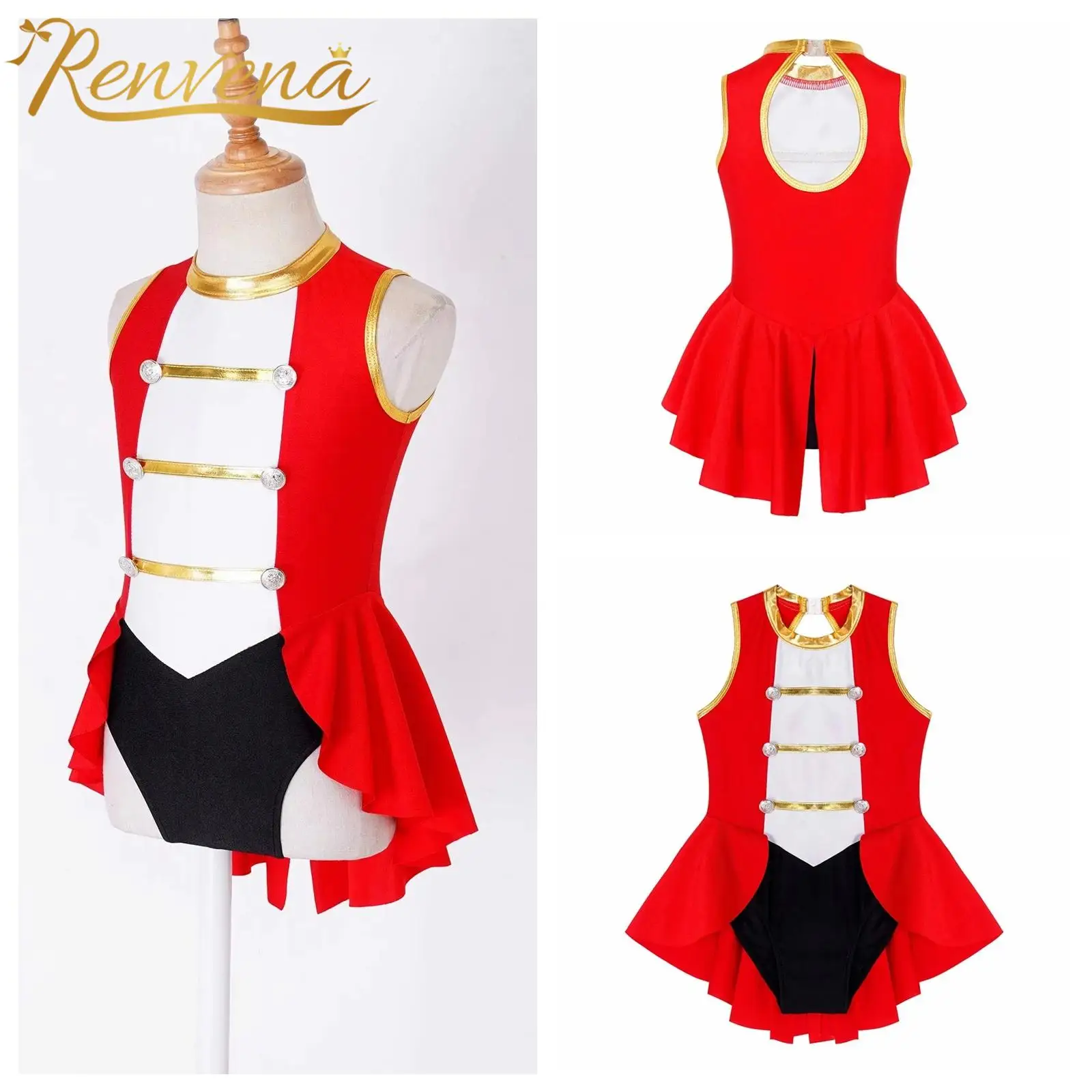 Kids Girls Lion Tamer Sleeveless Leotard Cosplay Circus Costume Children Dress Up Bodysuit Halloween Ringmaster Magician Costume