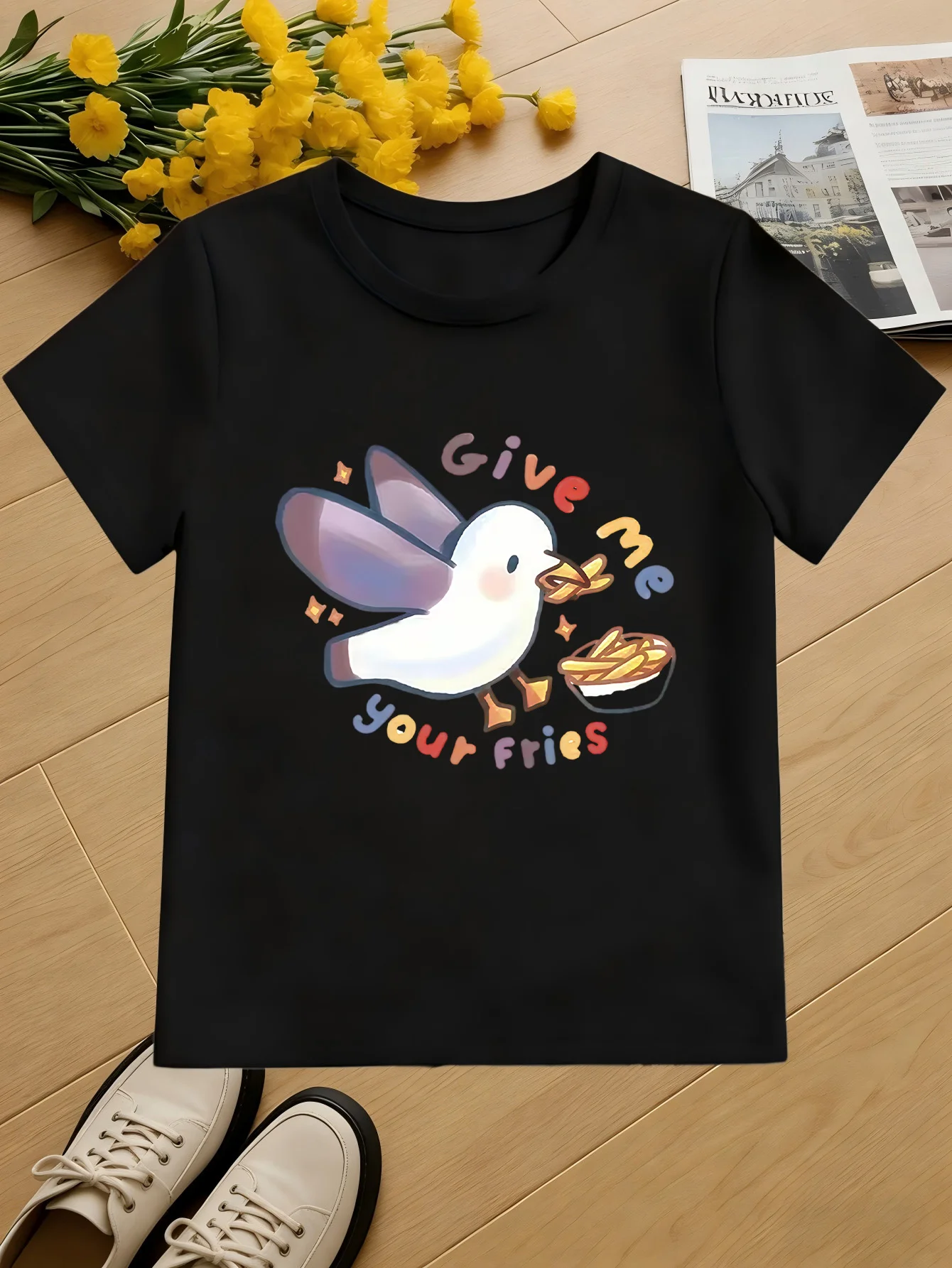 Funny White Seagull Snack Color Letter Cartoon Pattern Kids T Shirt Boys Girls Family Matching Summer Crew Neck Casual Tee