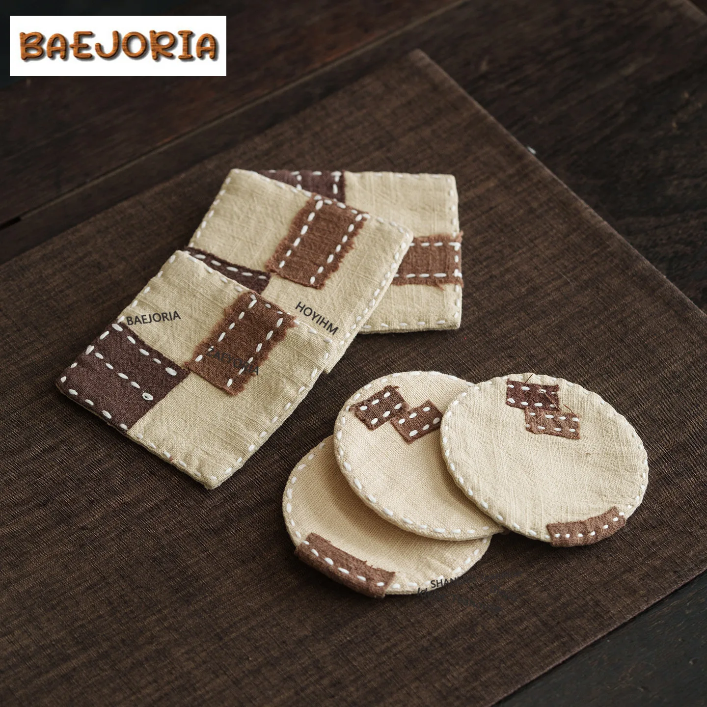 BAEJORIA Color-blocked Hand-sewn Patch Coasters Aesthetic Cup Mat For Coffee Cups Saucer Anti-scald Placemats Cup Holder Cha