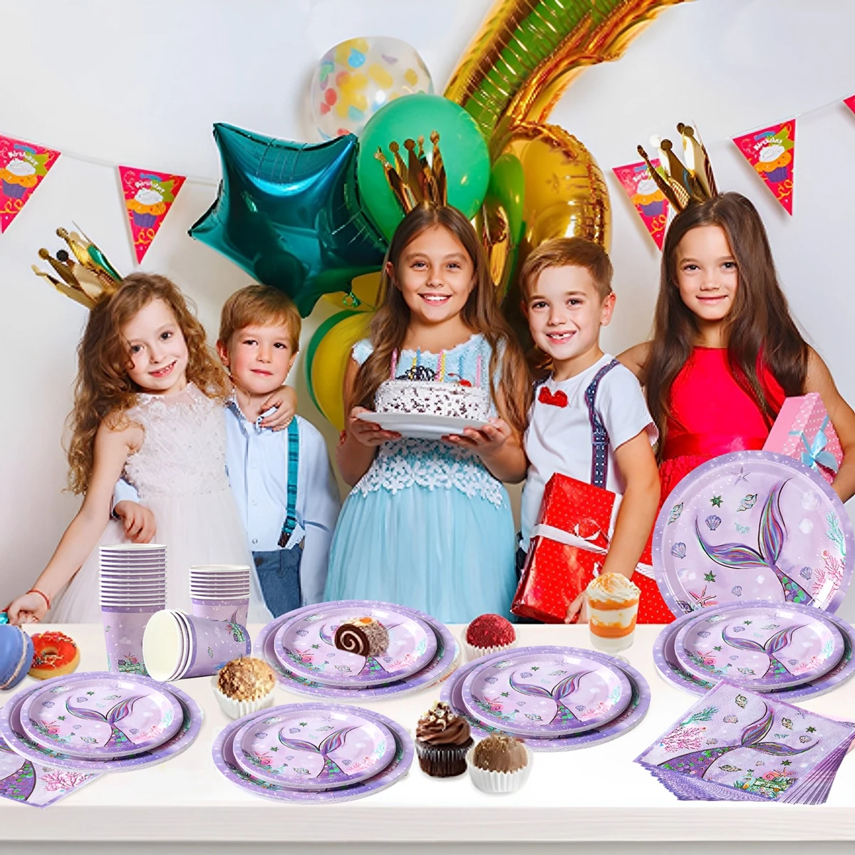 Jednorazowa zastawa stołowa o tematyce syreny Dekoracje urodzinowe dla dzieci Baby Shower Girls Under The Sea Party Wedding Party Suppies — zdjęcie 5