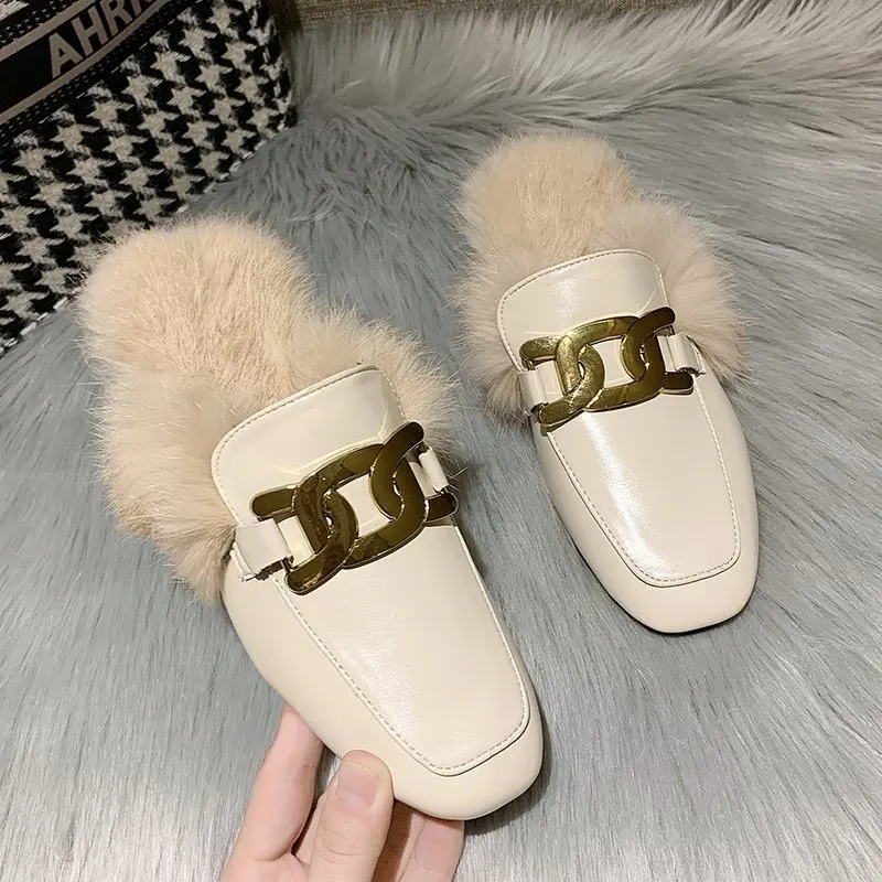 

Зимние женские замшевые теплые тапочки, брендовые роскошные туфли-лодочки на плоской подошве, новинка 2025, короткие плюшевые шлепанцы, дизайнерские хлопковые тапочки Mujer