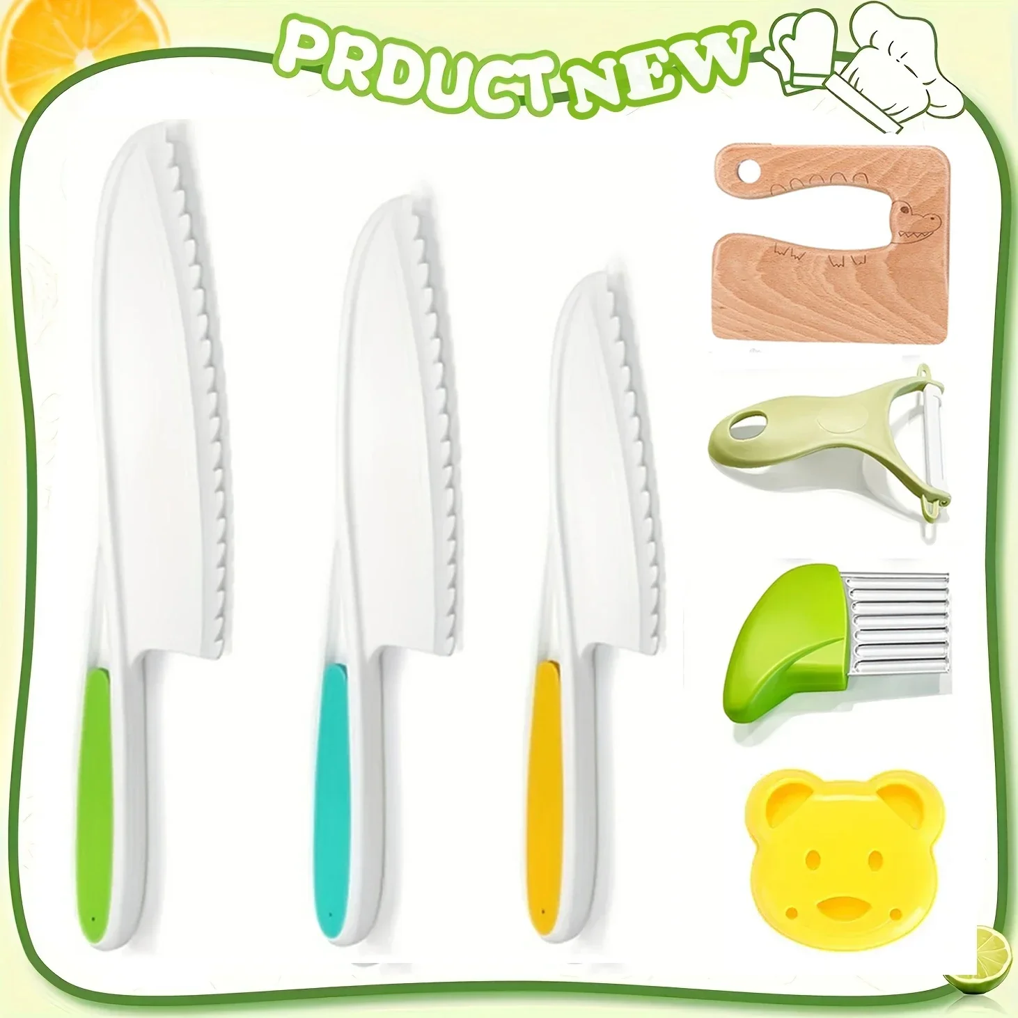 

7PCS Kids Cooking Cutter Knife Set Toddler Kitchen Tool Wooden Cutter Plastic Fruits Peeler Cutter Toddler Kitchen Supplies