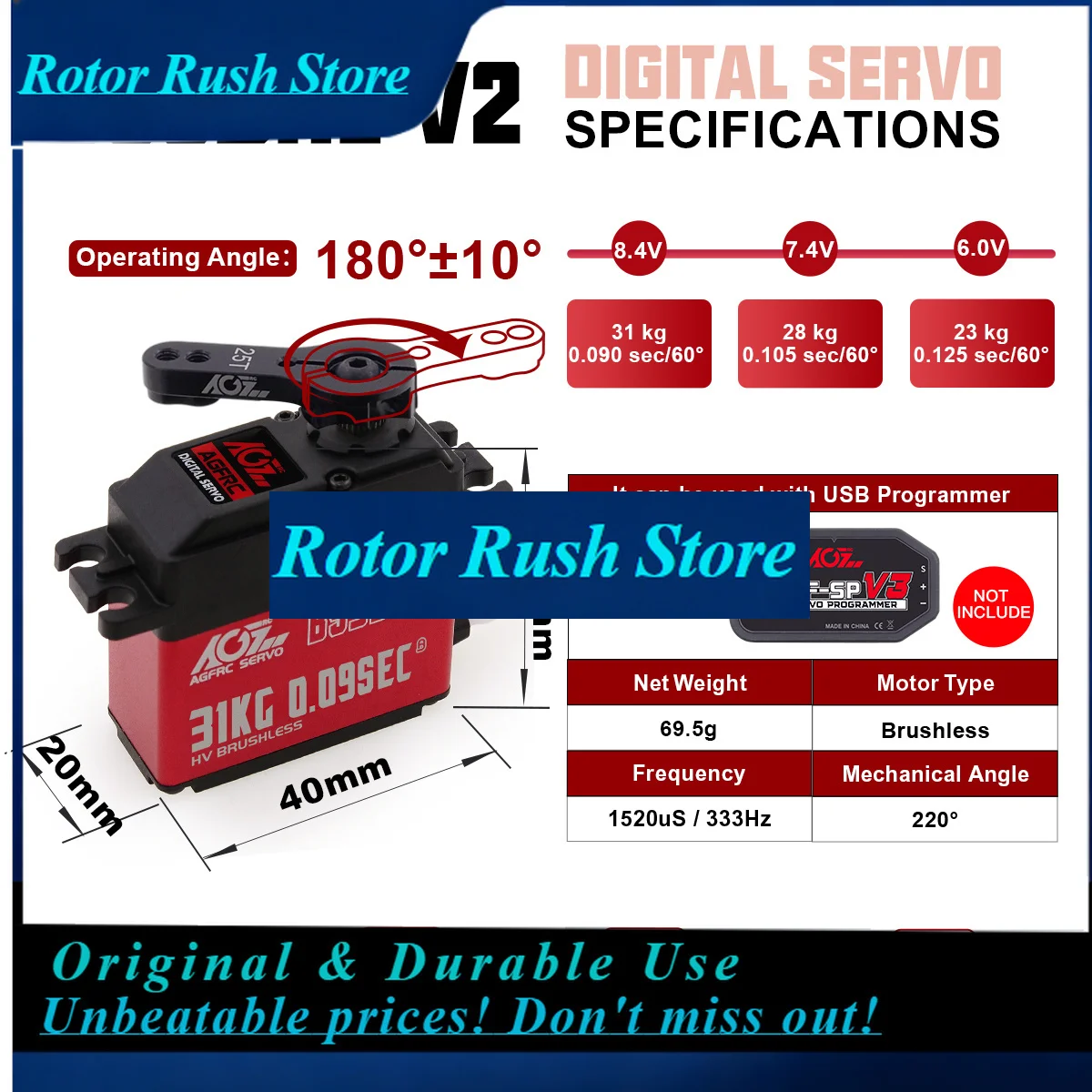 RoRuSAGFRC B53BHL V2 B53CHL V2 31KG 32KG Magnetic Waterproof Coreless Torque Fast Speed Programmable Brushless Standard RC