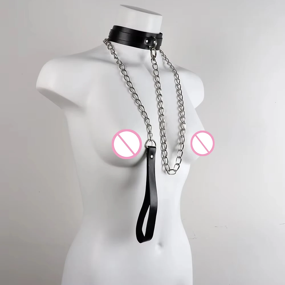 Cosplay Juguetes Erotic of Sexy Leash Ring Bondage Collar Toys with Alloy Chain for Lover Roleplay