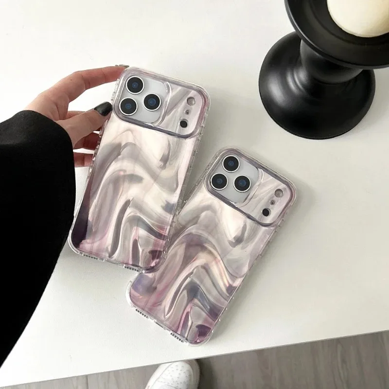 

Dreamy Purple Water Ripple Silk Texture Effect Gradient Glossy Surface Phone Protect Cover Case For IPhone 17 16 15 14 Pro Max