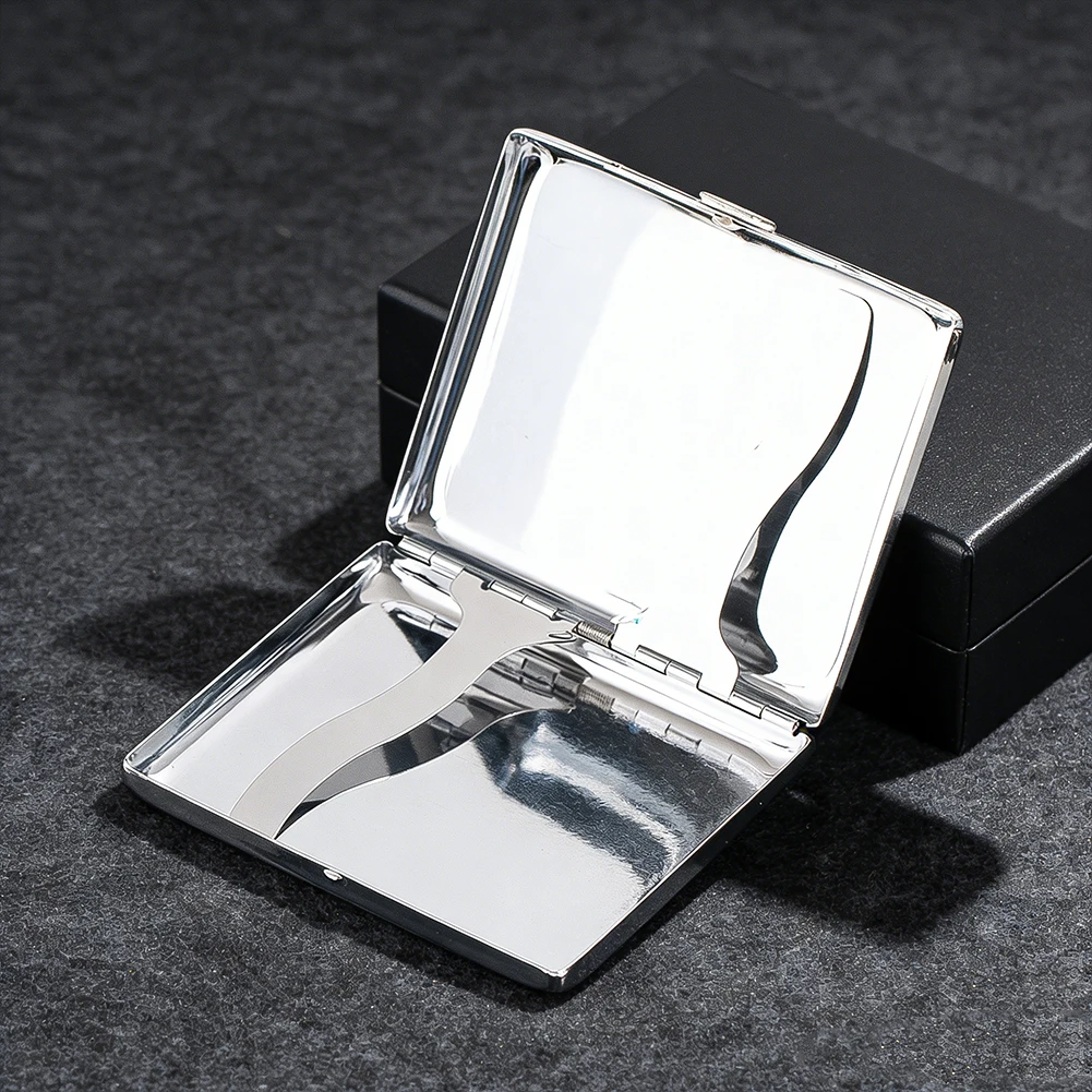 Estuche para cigarrillos, soporte metálico para 20 cigarrillos, clip de resorte de doble cara, bolsillo abierto, billetera protectora de seguridad, caja para tarjetas de crédito, regalo