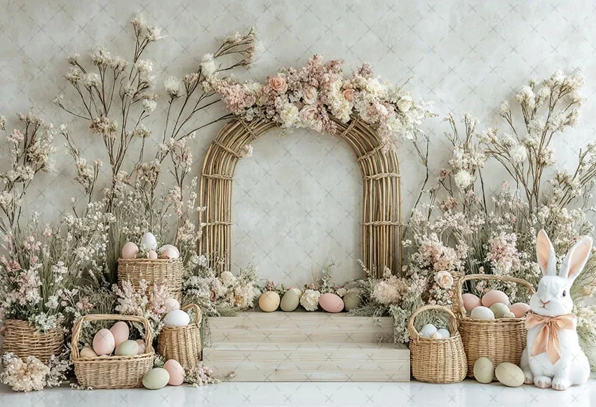 Mehofond Fotografie Achtergrond Lente Pasen Bloemen Konijnen Eieren Kinderen Verjaardagstaart Smash Portret Decor Achtergrond Fotostudio