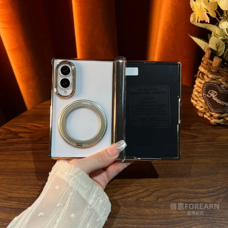 For Samsung Galaxy Z Fold 8 Case Simple Magnetic 360° Ring Transparent Full-Coverage Cover With Tempered Glass Protection Shell