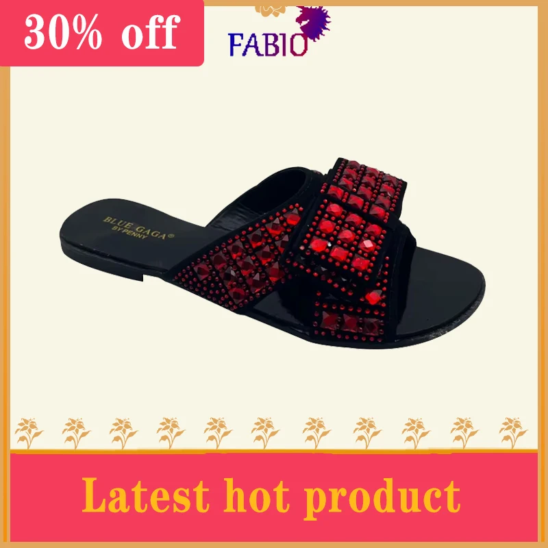 FABIO PENNY wears the stylish new rhinestone bow party flat women\'s slippers for summer