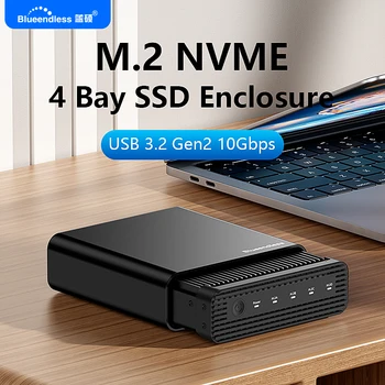 Blueendless Aluminiowa Obudowa M2 4-Bay na Zewnętrzne Dyski PCIe NVME SSD, USB C 3.2 Gen2 10Gbps, Adapter NVME, Obudowa SSD z Wentylatorem Chłodzącym
