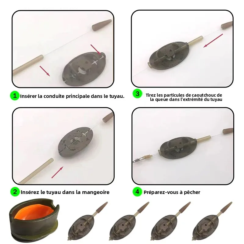 Ensemble d'alimentation à méthode à dégagement rapide, mangeoires de pêche antirouille en alliage de Zinc 20g/30g/40g/50g pour une pêche efficace à la carpe en eau douce a