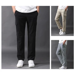 Summer Ice Silk Pants Men Fashion Solid Pockets Lightweight Pants High Quality Quick Dry Breathable Trousers Casual Camping