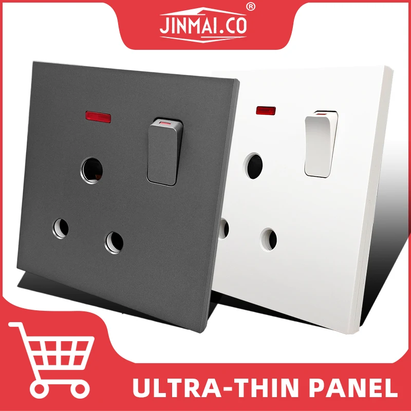 

Jinmai 15A white switched plug with neon,Wall Power Socket Light Switch,Indian Standard,86 type outlet