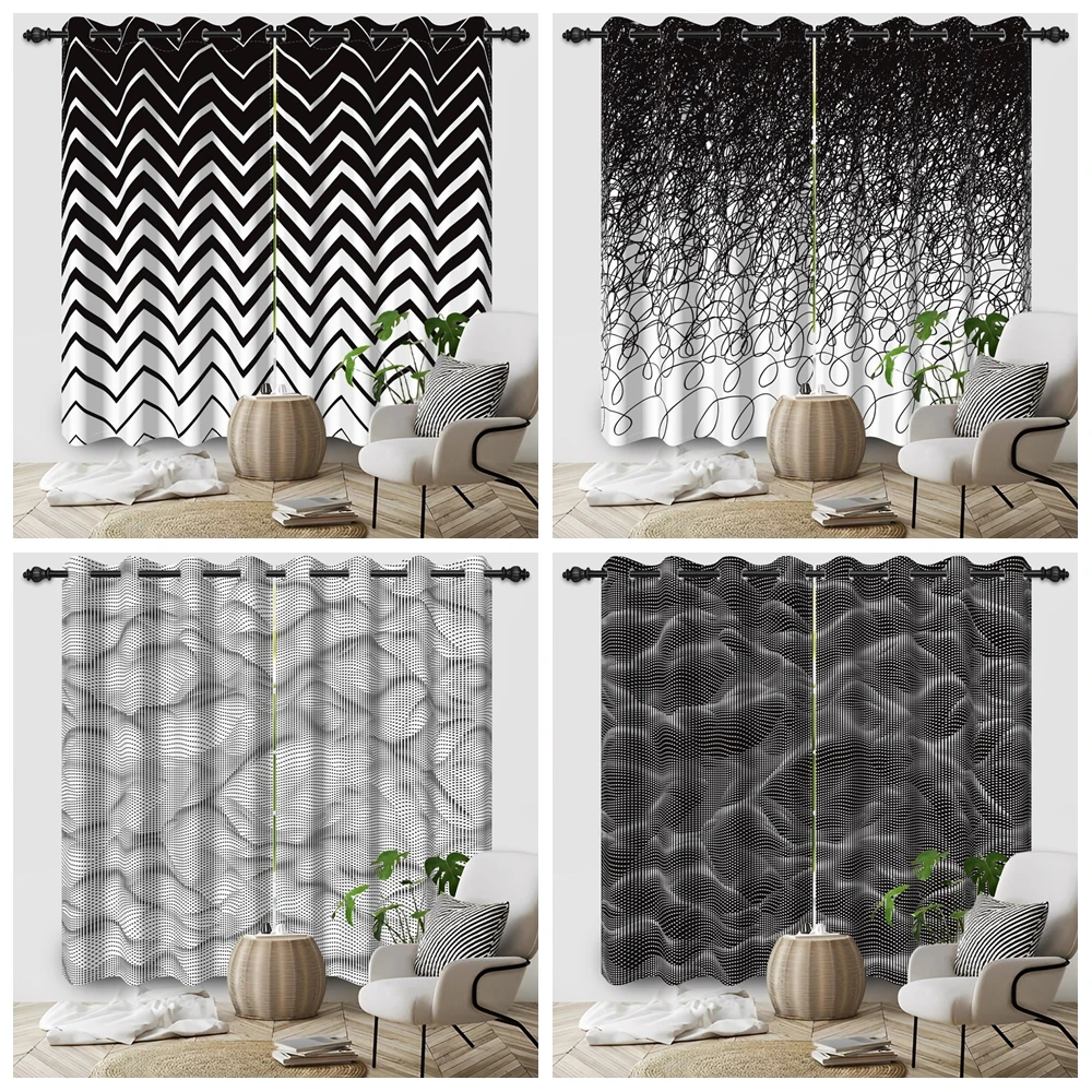 2pcs/set Modern Fine Stripes Window Curtain Lush Yarn Linen Farmhouse Bedroom Living Room Bar Decor Blackout Polyester Curtains