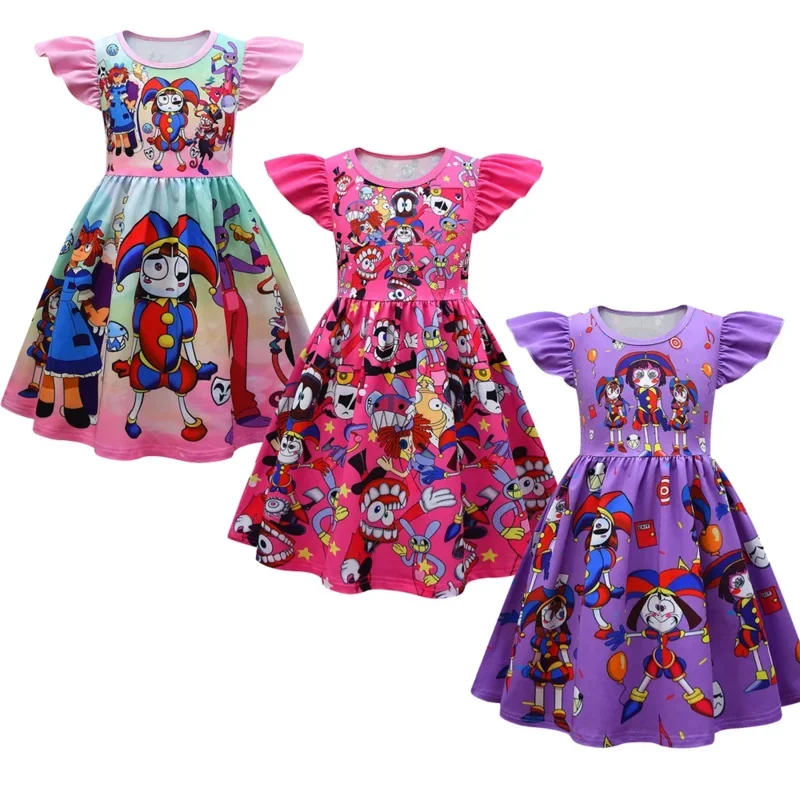 Digital circus baby girls Pompi cosplay princess dress kids birthday Christmas party costume summer cloth Feifei sleeve sundress