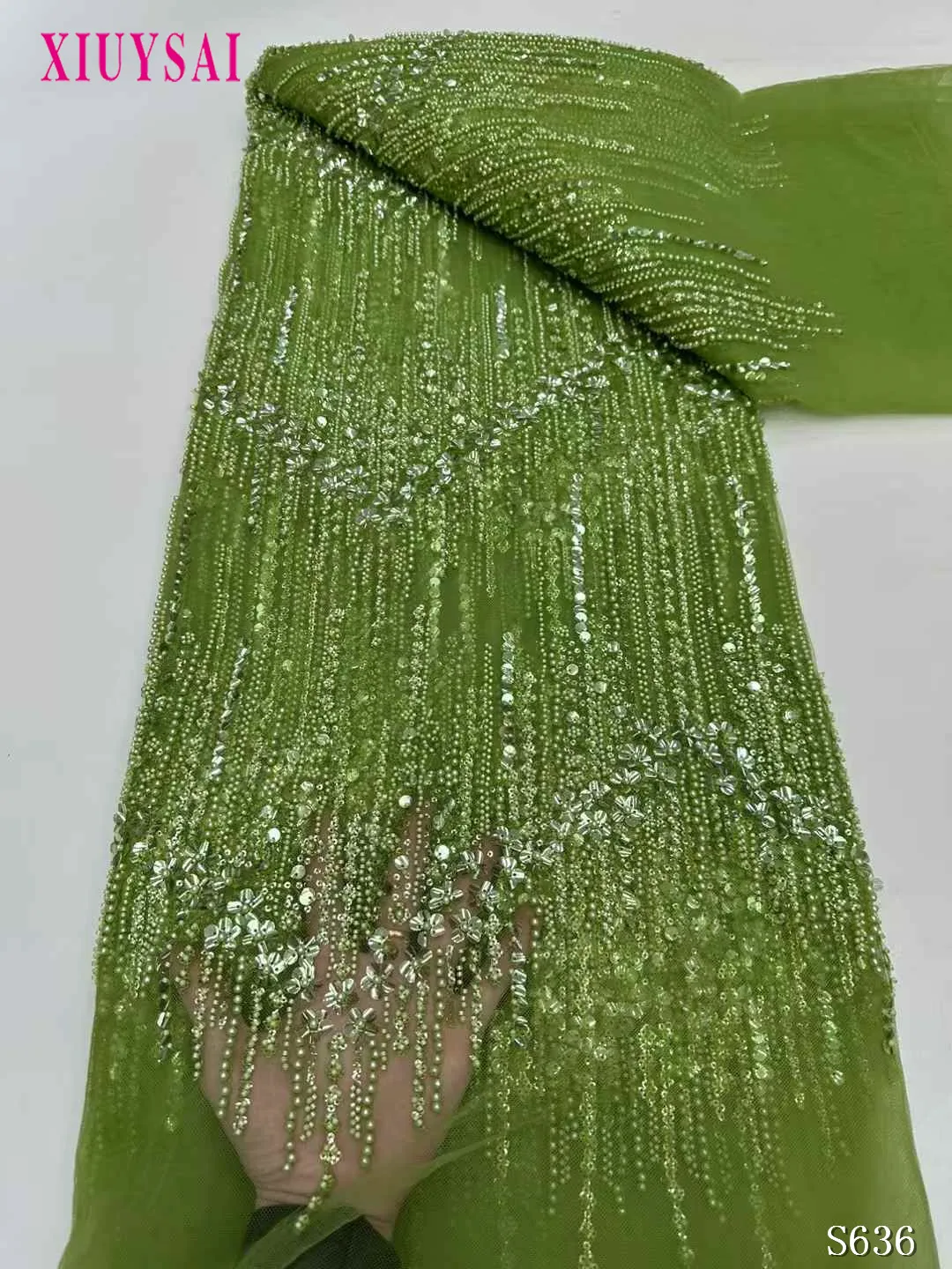 

French Beaded Sequins Lace Fabric 2025 High Quality 5 Yard Mesh Tulle African Lace Fabric Nigerian Wedding Dress for Women