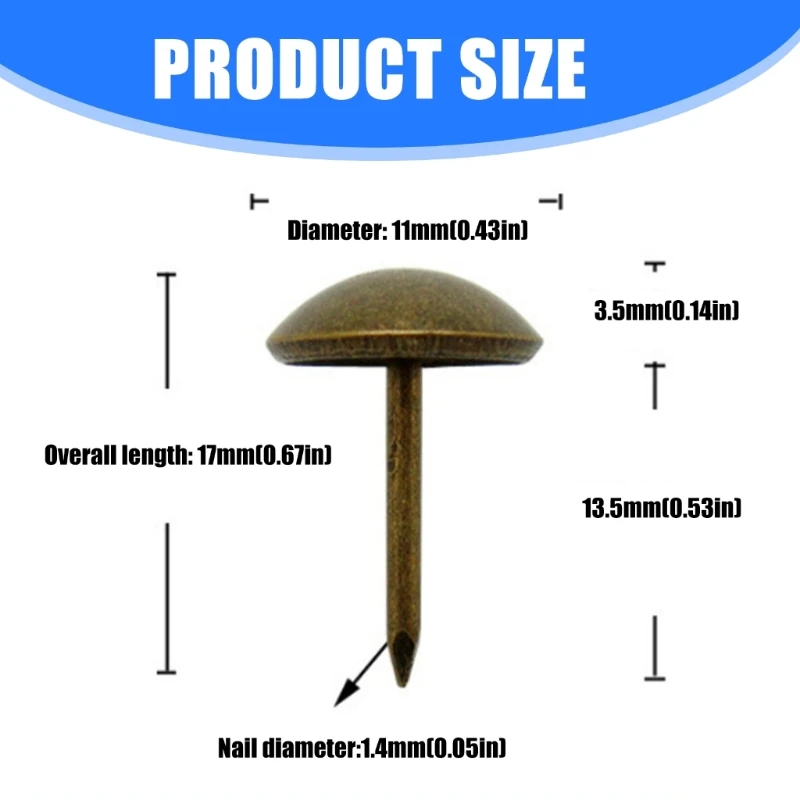 Muebles estilo retro 200 piezas para muebles cabeza redonda uñas metal para elaboración casa