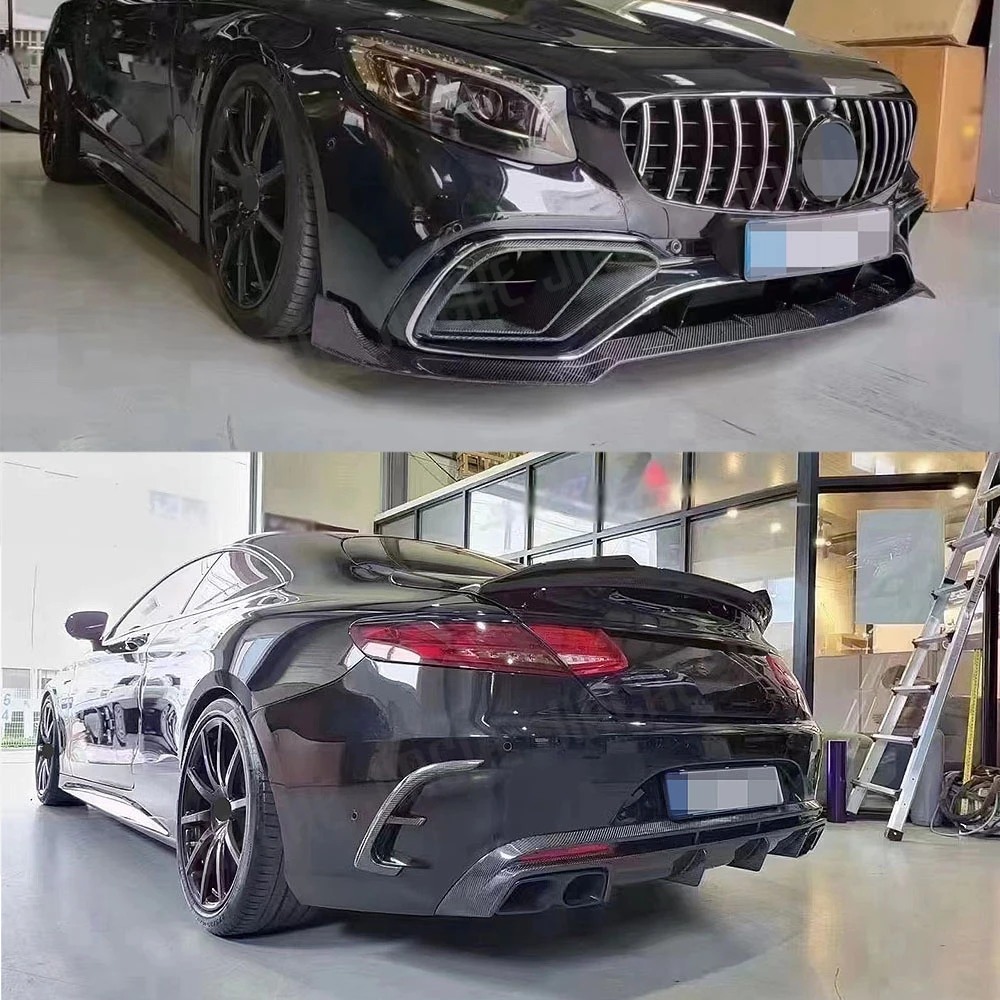 

For Benz S Class W217 C217 S63 S65 For AMG Coupe 2014-2019 Carbon Fiber Front Lip Air Vent Trims Rear Diffuser Rear Spoiler FRP