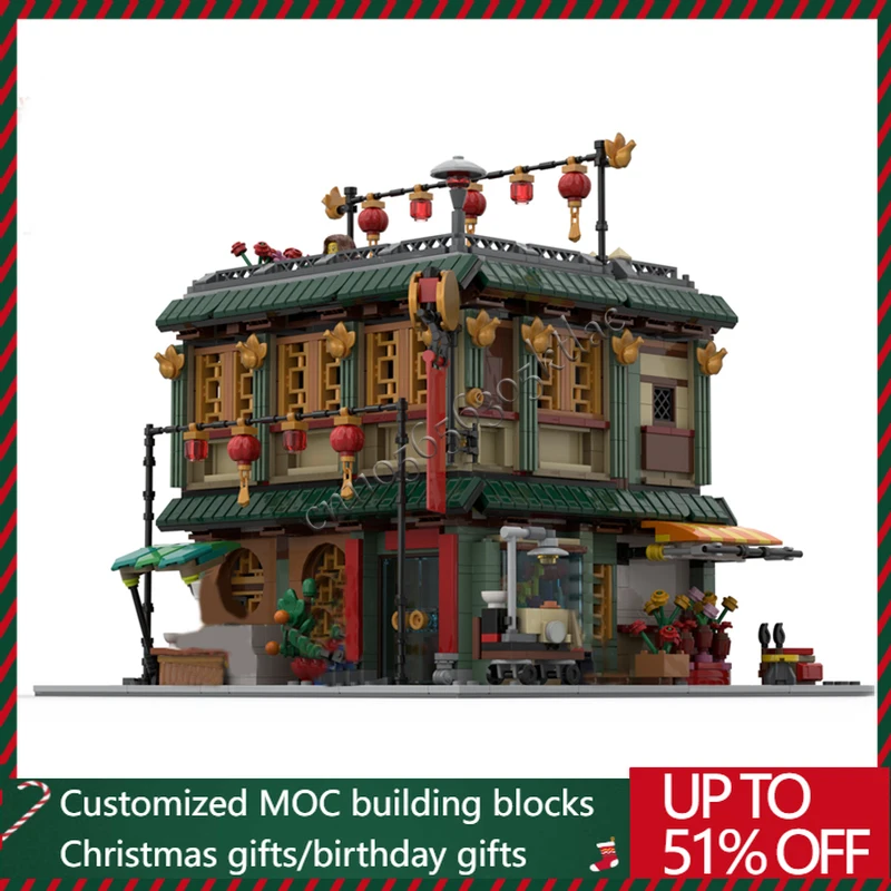 

2028 PCS Street View Exquisite Restaurant Building Blocks MOC Ideas Assembly Model DIY Set Bricks Plastic Toys For Children Gift