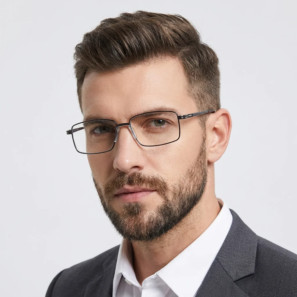 BLUEMOKY Metal Rectangle Prescription Glasses For Men Photochromic/Progressive Optical Eyeglasses With Recipe Myopia Lenses