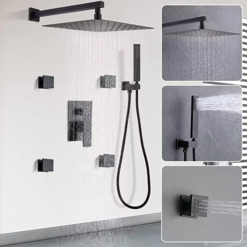 12-Inch Stainless Steel Thermostatic Rain Shower Head System Jet Soft Spray Patterns Oil Rubbed Bronze Finish Wall-Mounted