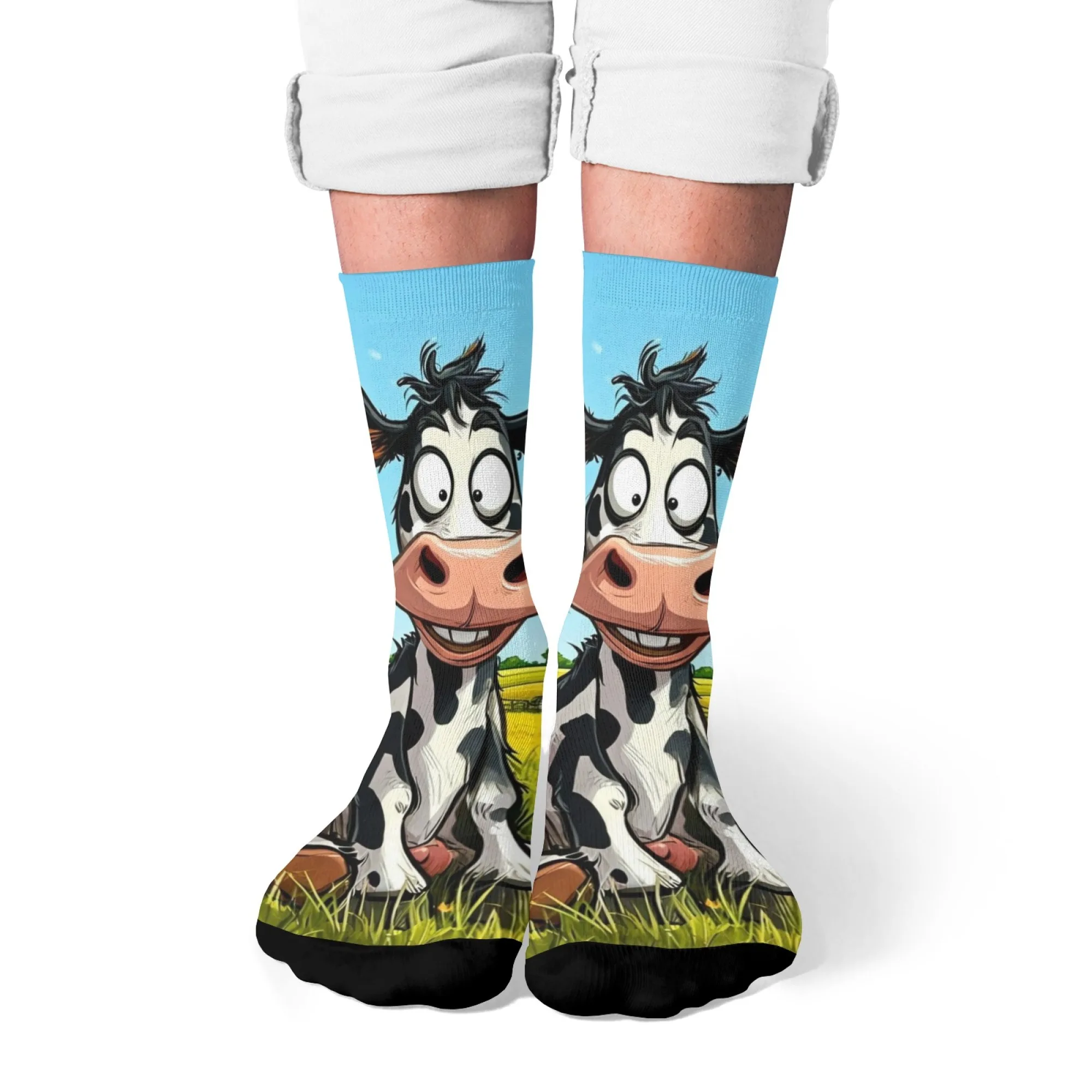 Niedliche Cartoon-Kuh-Herrensocken, Neuheit, lustige Happy Crew-Socken, Harajuku-Stil, Unisex, lässige Mode, Straße, Hip-Hop-Socken, Party-Geschenk