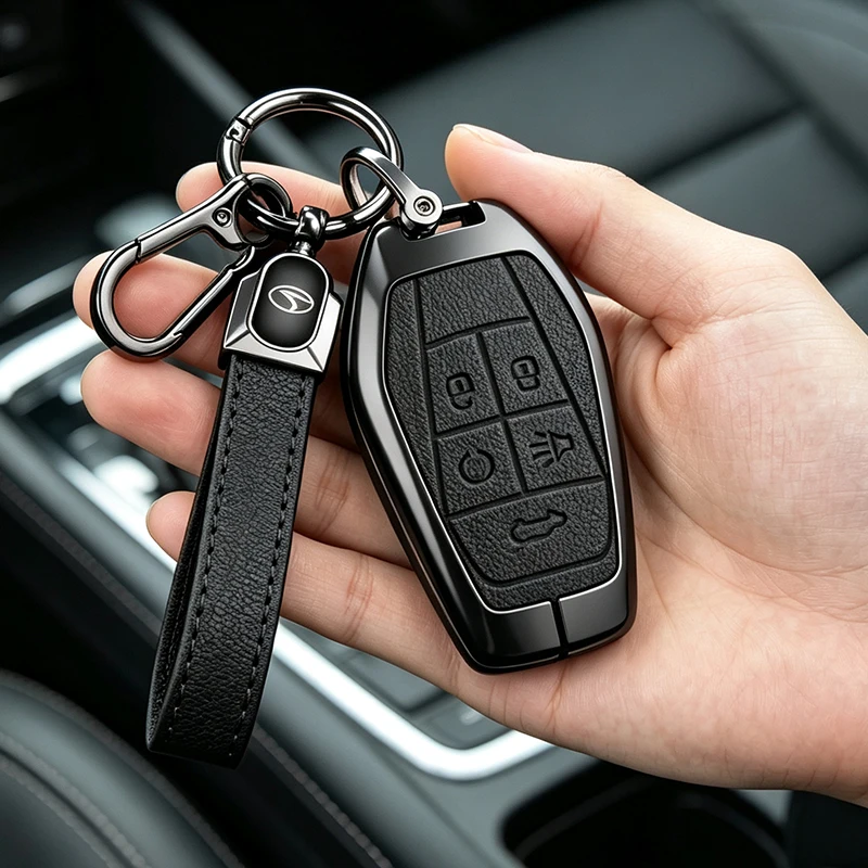 Metal Leather Car Remote Key Case Cover For Soueast DX3 DX7 Lingzhi V5 Lingshi V6 Lingyue V3 Protect Shell Accessories