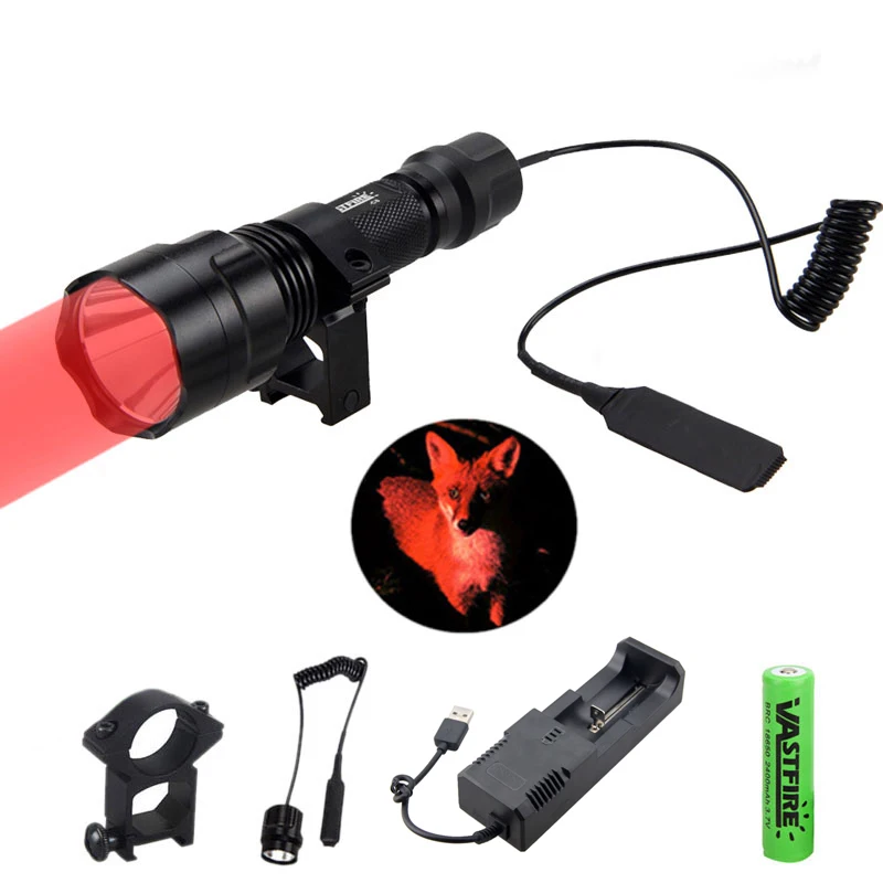 C8 4000lm White Led Light Green/Red Tactical Flashlight+Rifle Scope Mount Clip+Switch+18650+Charger