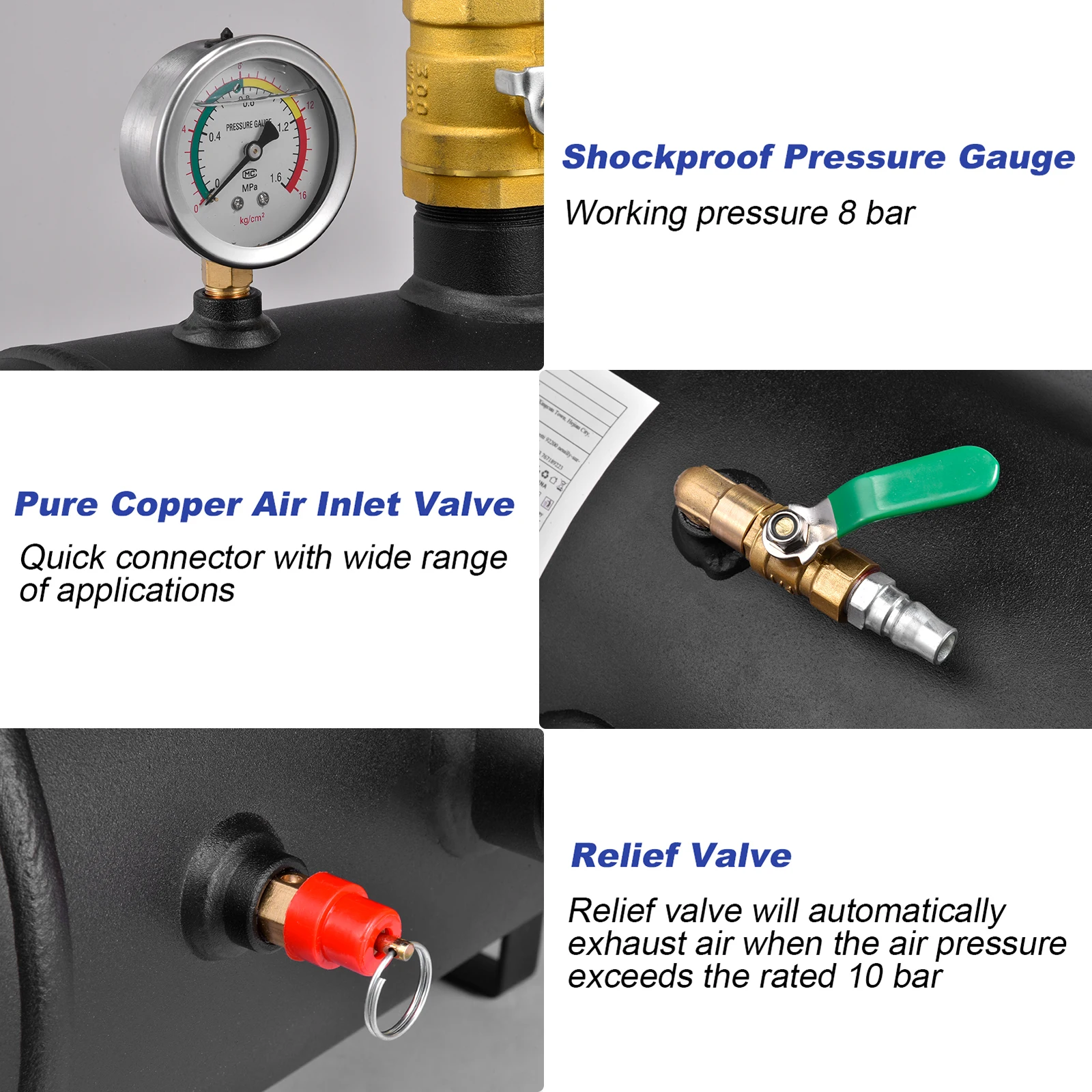 Reifenperlensitzer, tragbarer Reifenperlenversiegeler, 3 Gallonen, 5 Gallonen, 10 Gallonen Fassungsvermögen, Reifen-Booster-Inflator mit Manometer – Detail 3