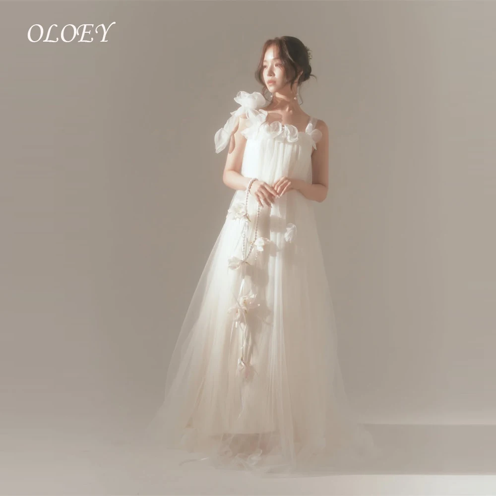 OLOEY Prinzessin Weiche Tüll Hochzeit Party Kleider Korea Foto schießen Straos 3D Blumen Brautkleider Korsett Angepasst Empfang