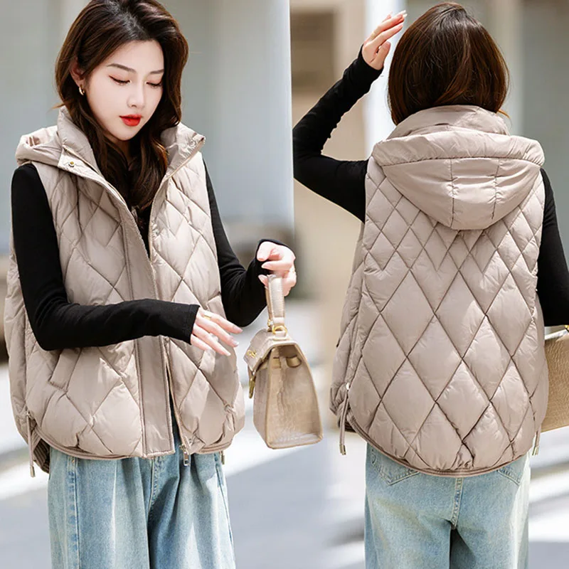 

2024 Down Cotton Vest Women Parka Short Autumn Winter Jacket Coat New Korean Hooded Sleeveless Jacket Warm Female Waistcoat Tops