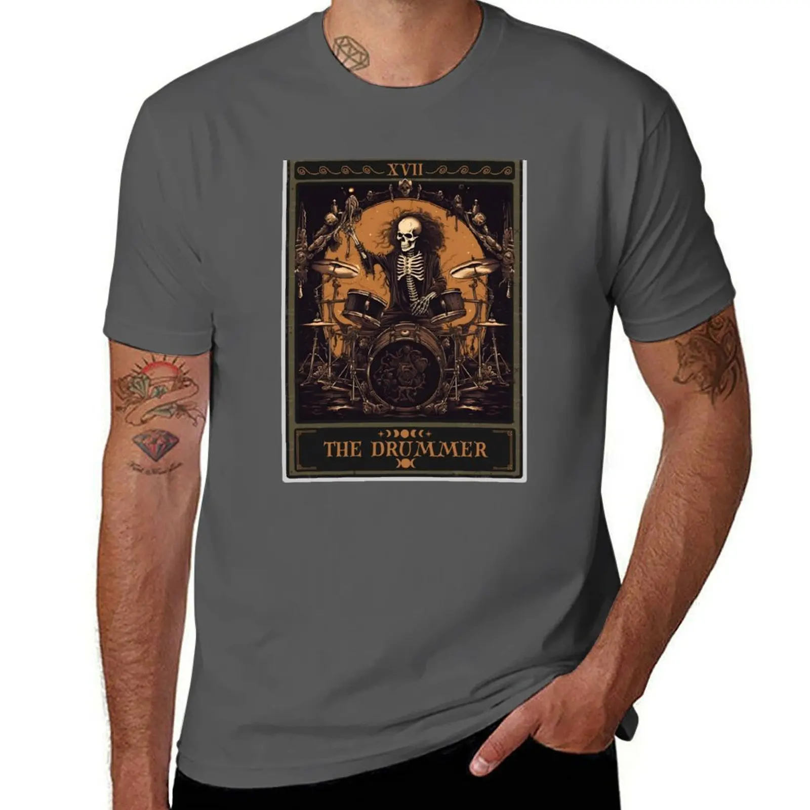 

The Skeleton Drummer Tarot Card, Drum Player T-Shirt t shirt for man 100 percent cotton cotton t shirt man T-Shirt