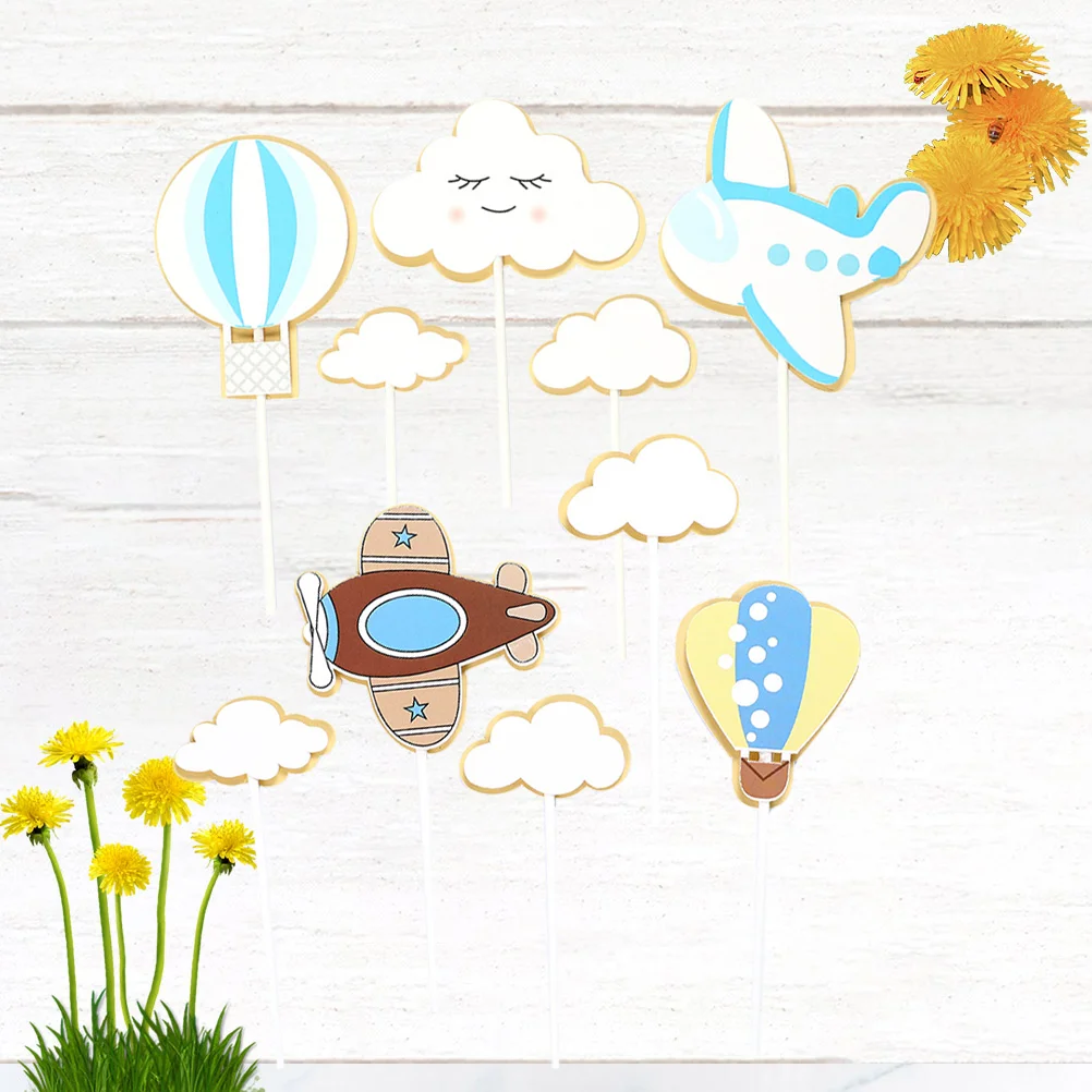 

Birthday Cake Toppers Cartoon Cloud Hot Air Balloon Airplane Shape Cupcake Decorations