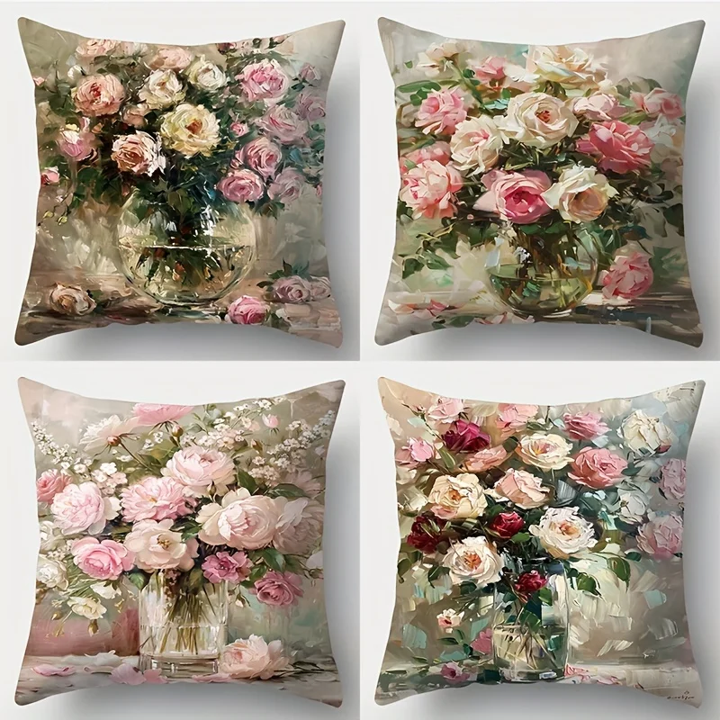1/4pcs Floral Vase Patterned Pillowcases Sofa cushion cover home bedroom room decoration