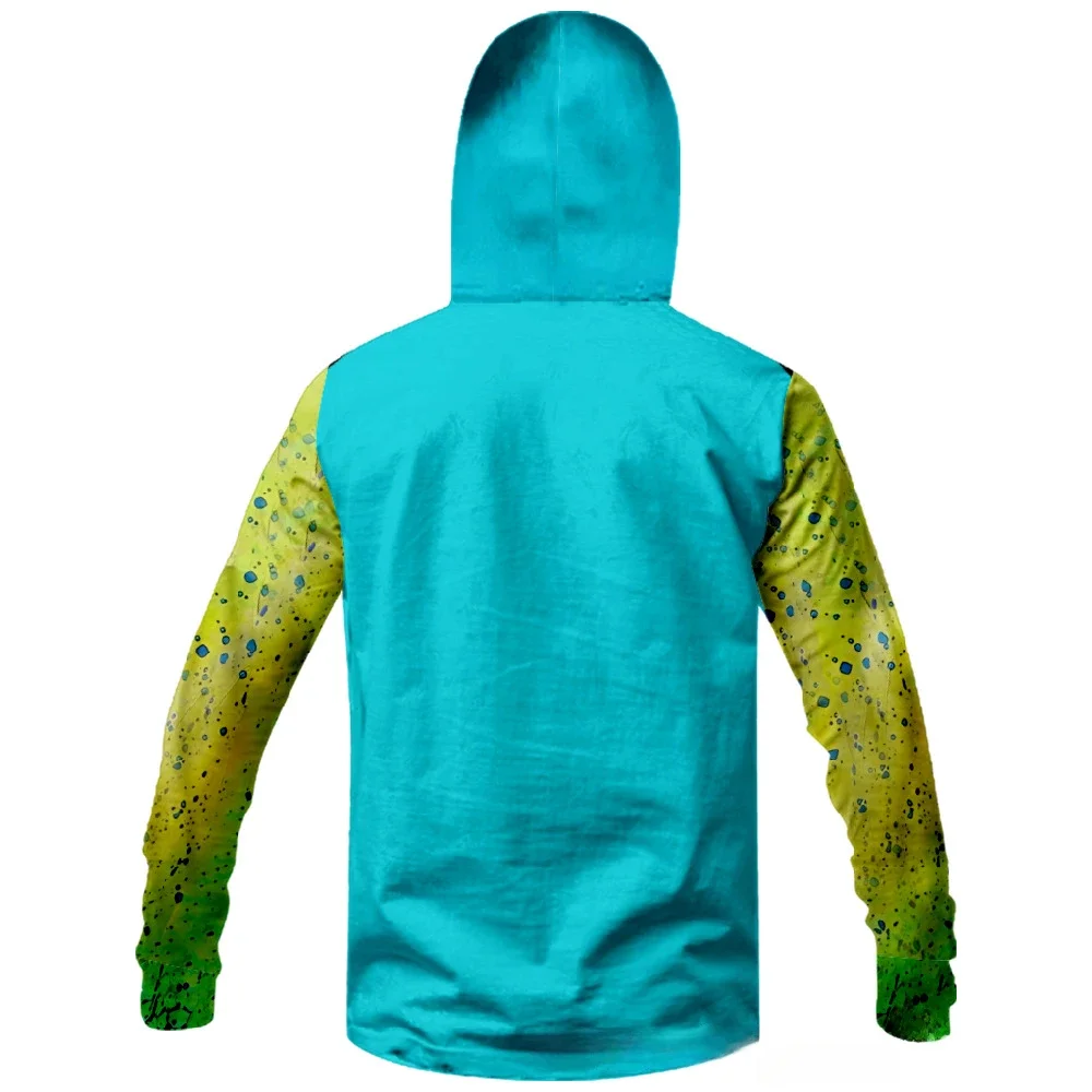 Mens Fishing Clothes Ripple Points Multicolor Graphics Printed Sun Protection Mask Hoodies Outdoor Sports Breathable Hoody