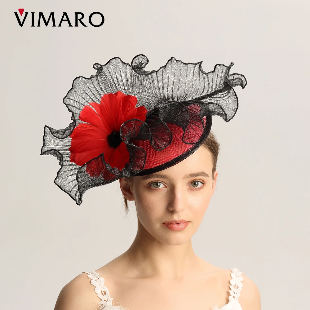 VIMARO Orange Black White Derby Hat Blue Fascinators for Women Elegant Sinamay Hat Fascinator Hats for Women Wedding and Church