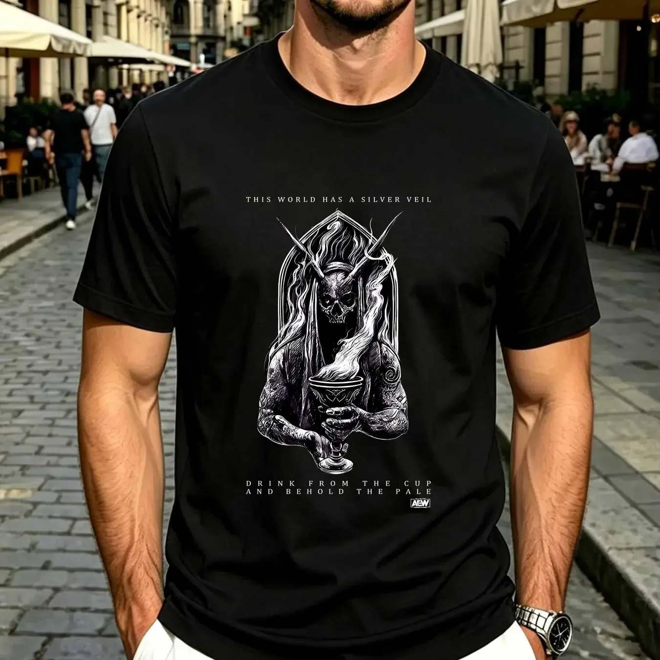 washed T Shirt Malakai Black Dark Truth Front Print Only AEW Official long or short sleeves vintage Washed Versatile Soft