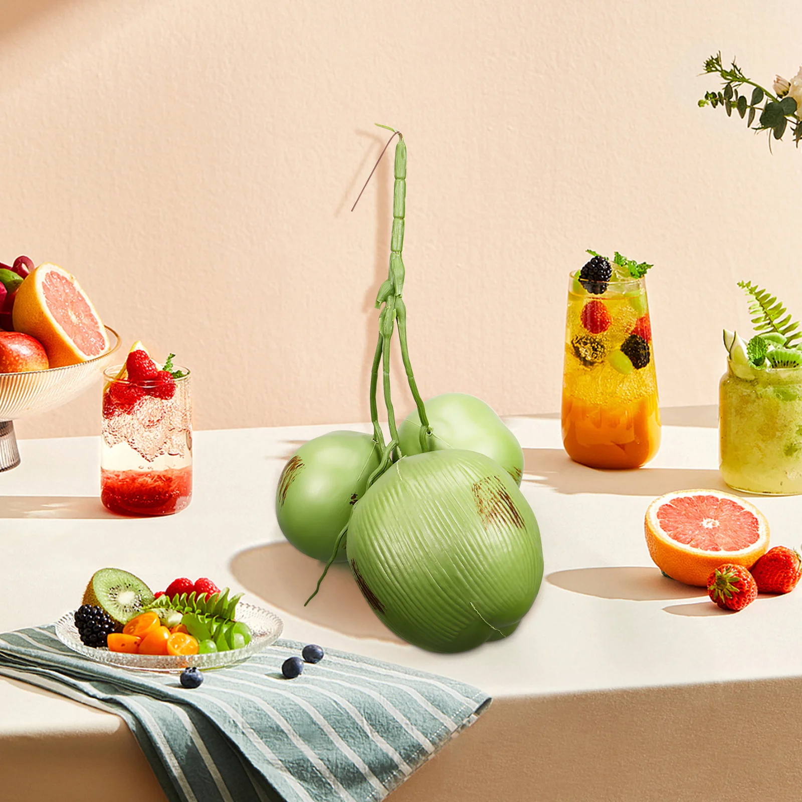 

Artificial Coconuts Fake Fruit Decor For Table Tropical Party Farmhouse Home Decoration Green Photo Props Simulation